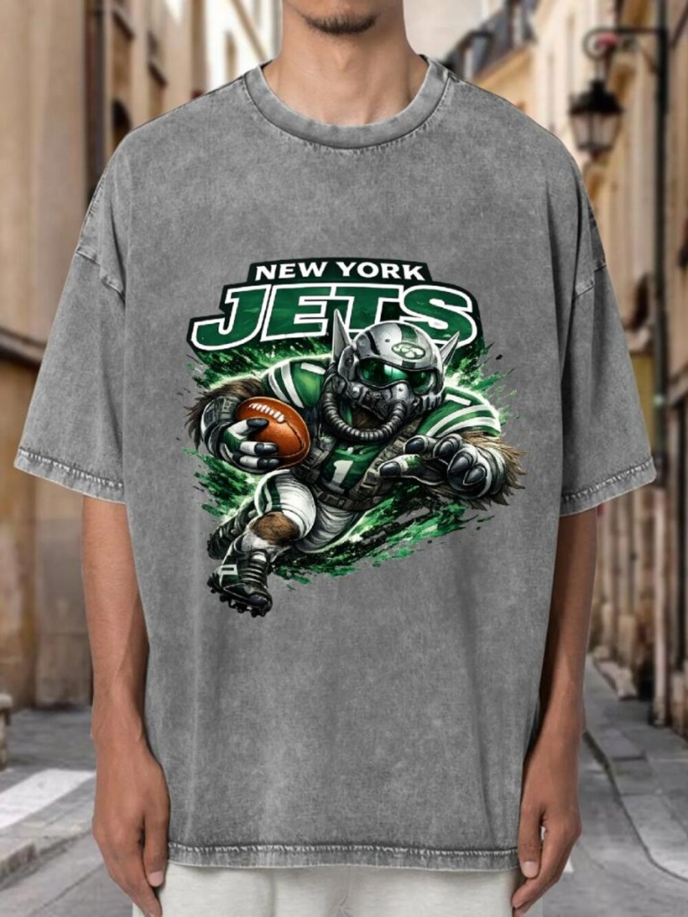 New York Jets Mascot Football Graphic T-shirt G7NTBGD5OF02